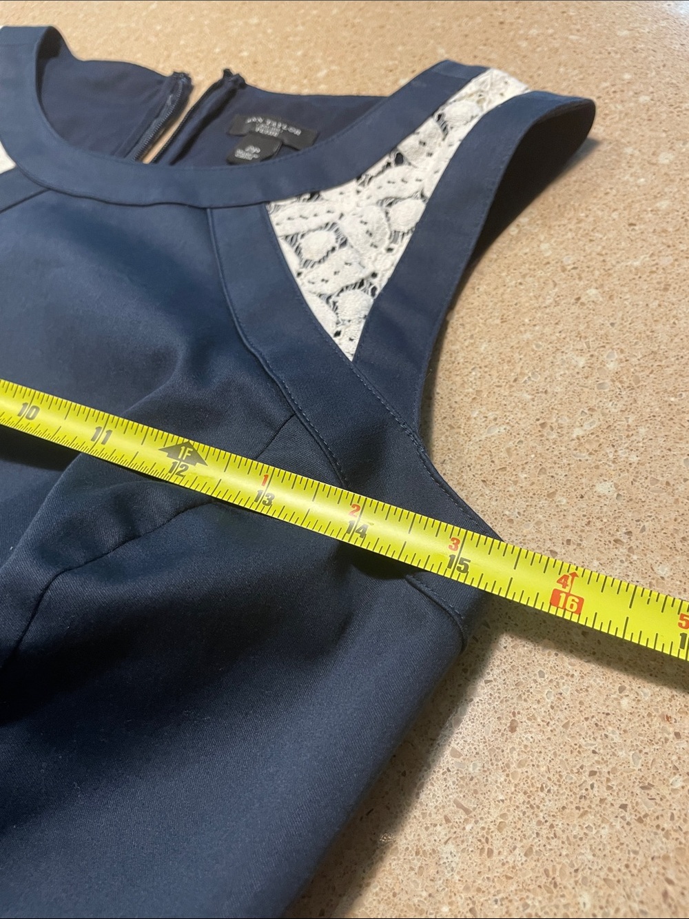 Ann Taylor Navy Midi Dress with Cream Lace Accents - Picture 9 of 12
